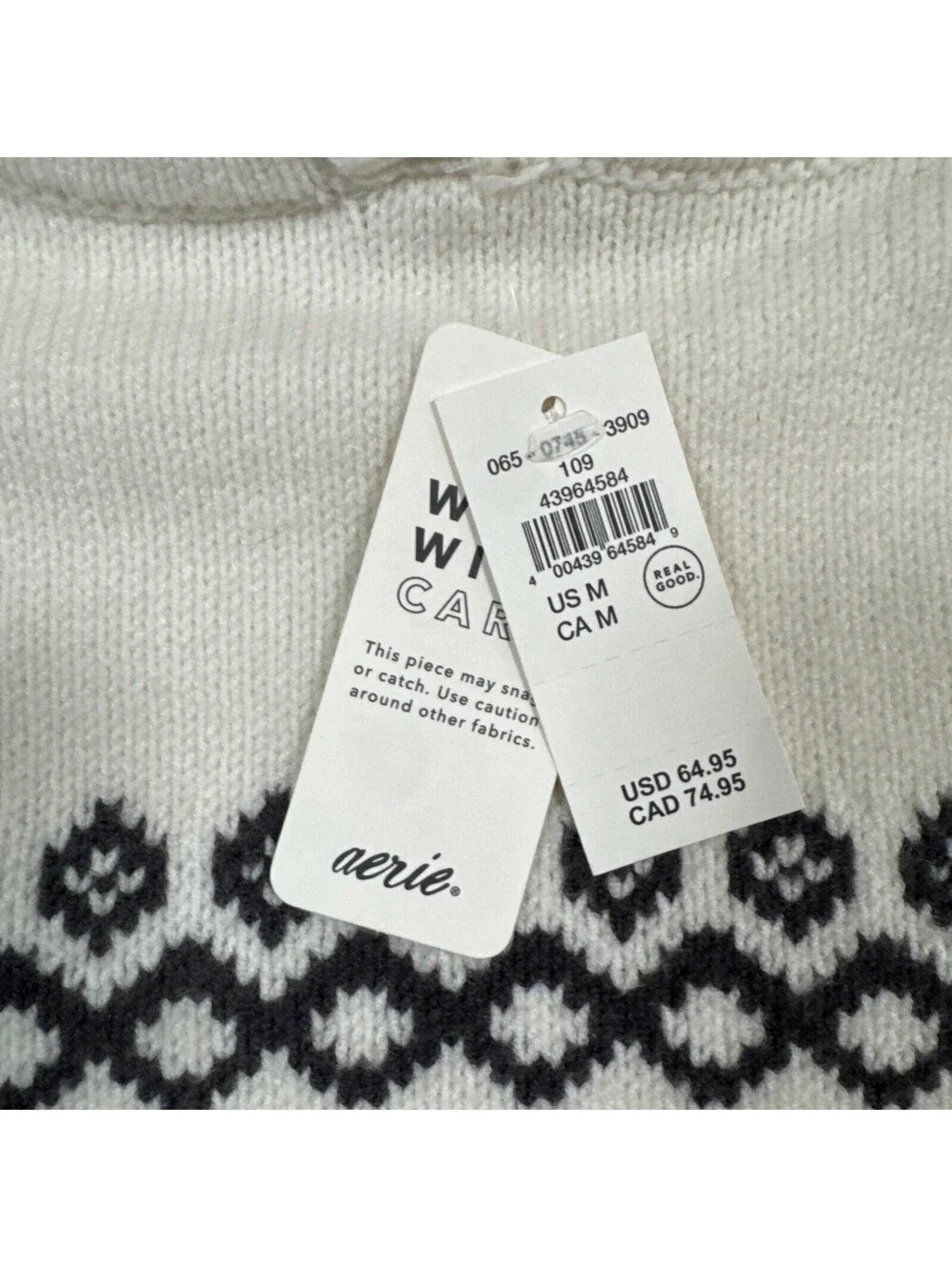 Aerie Hooded Sweatshirt White/Black Women's M - New With Tags